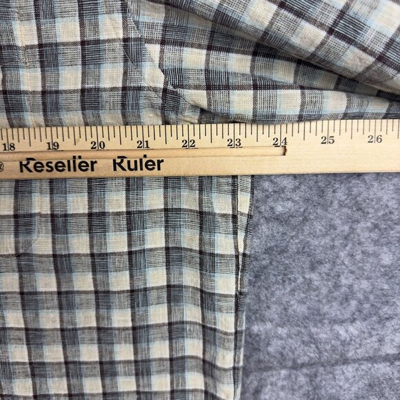 Lyle & Scott Casual Shirt Men's L Checkered Linen Cotton Blue Beige Short Sleeve - Picture 6 of 7